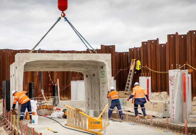 concrete culverts and sheet piling within a coffer dam