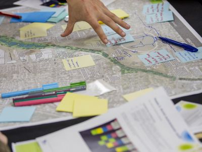 Close up view of annotated concept design at Community Advisory Group workshop